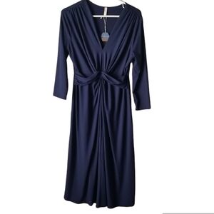 NWT PinkBlush Maternity Navy Blue Flowy Twist Front 3/4 Sleeve Dress Size M